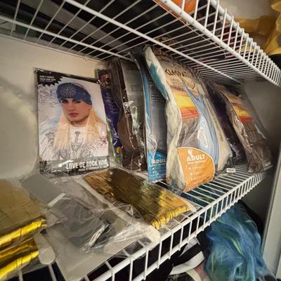 LOT 98: Closet Cleanout: Halloween Costumes & Accessories, Jimmy Fallon Hashtag Costume, NIP, Faux Poinsettas