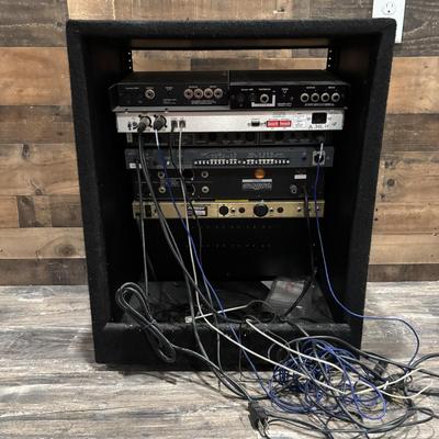 LOT 142: Odessey Audio Rack w/Equipment: Ashely Parametric Equalizer, Symetric 528 & 425, Furman Signal Processor