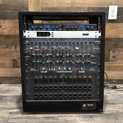 LOT 142: Odessey Audio Rack w/Equipment: Ashely Parametric Equalizer, Symetric 528 & 425, Furman Signal Processor
