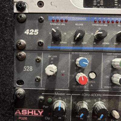 LOT 142: Odessey Audio Rack w/Equipment: Ashely Parametric Equalizer, Symetric 528 & 425, Furman Signal Processor