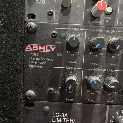 LOT 142: Odessey Audio Rack w/Equipment: Ashely Parametric Equalizer, Symetric 528 & 425, Furman Signal Processor