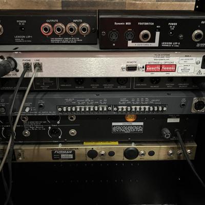 LOT 142: Odessey Audio Rack w/Equipment: Ashely Parametric Equalizer, Symetric 528 & 425, Furman Signal Processor