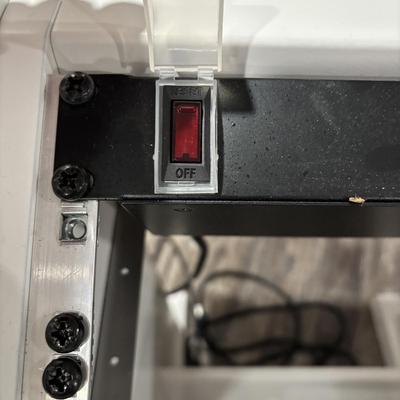 LOT 149: Producer Desk with Locking Keyboard Tray and Cyber Power CPS-1215 RM Surge Protector,