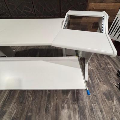 LOT 149: Producer Desk with Locking Keyboard Tray and Cyber Power CPS-1215 RM Surge Protector,