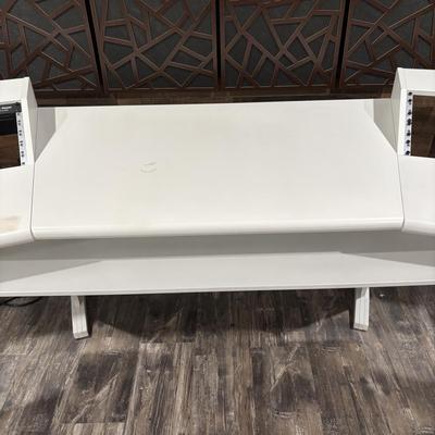 LOT 149: Producer Desk with Locking Keyboard Tray and Cyber Power CPS-1215 RM Surge Protector,