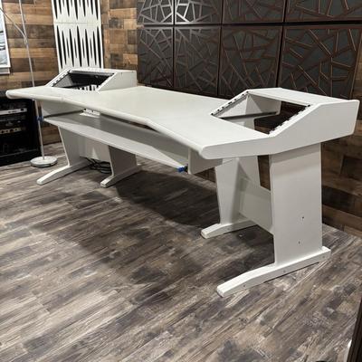 LOT 149: Producer Desk with Locking Keyboard Tray and Cyber Power CPS-1215 RM Surge Protector,