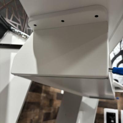 LOT 149: Producer Desk with Locking Keyboard Tray and Cyber Power CPS-1215 RM Surge Protector,