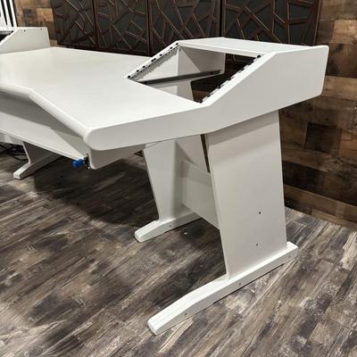 LOT 149: Producer Desk with Locking Keyboard Tray and Cyber Power CPS-1215 RM Surge Protector,