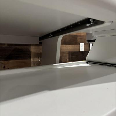 LOT 149: Producer Desk with Locking Keyboard Tray and Cyber Power CPS-1215 RM Surge Protector,