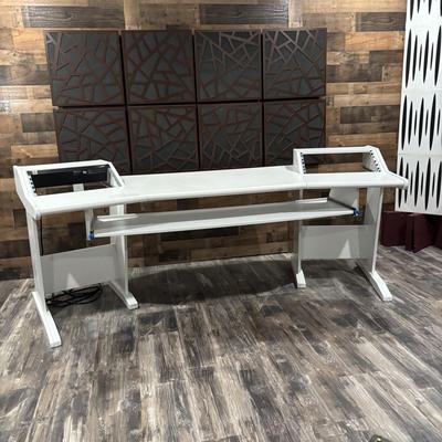 LOT 149: Producer Desk with Locking Keyboard Tray and Cyber Power CPS-1215 RM Surge Protector,