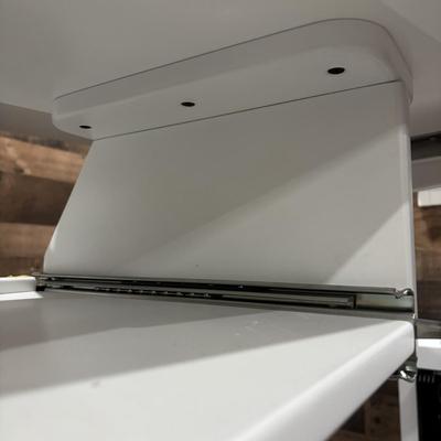 LOT 149: Producer Desk with Locking Keyboard Tray and Cyber Power CPS-1215 RM Surge Protector,