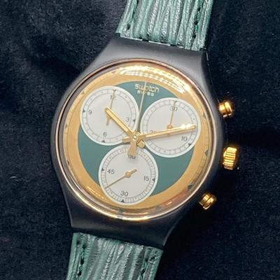 LOT 168: Vintage Swatch Swiss Rollerball Twenty Two Jewels Chronograph Watch in Original Case