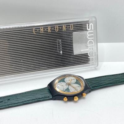 LOT 168: Vintage Swatch Swiss Rollerball Twenty Two Jewels Chronograph Watch in Original Case