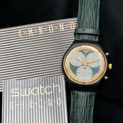 LOT 168: Vintage Swatch Swiss Rollerball Twenty Two Jewels Chronograph Watch in Original Case