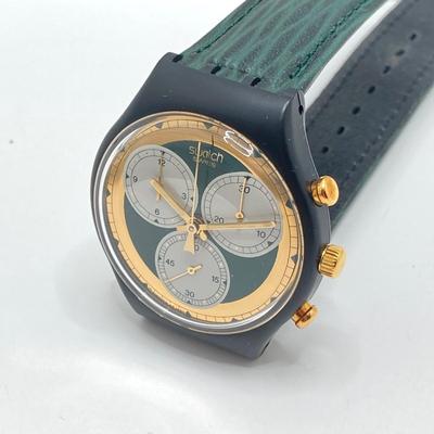 LOT 168: Vintage Swatch Swiss Rollerball Twenty Two Jewels Chronograph Watch in Original Case