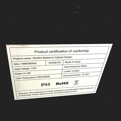 Sale Photo Thumbnail #351: Gold medicine cabinet #1 with 3 color temperature dimmable light mirror. Can be recessed or surface mounted. It measures 24"W x 30"H. "Brand new in original packaging. **Advertising photo used to show better what it looks like without the protective clear