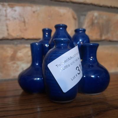 Sale Photo Thumbnail #1331: ceramic cluster of miniature blue  vases