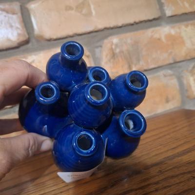 Sale Photo Thumbnail #1332: ceramic cluster of miniature blue  vases