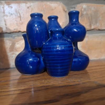 Sale Photo Thumbnail #1330: ceramic cluster of miniature blue  vases