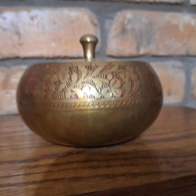Sale Photo Thumbnail #1367: Antique India hand chased brass ceremony incense burner with ornate lid
