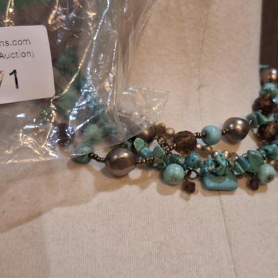 Sale Photo Thumbnail #1413: choker necklace- multi strand turquoise or Agata chips