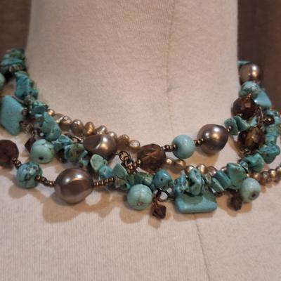 Sale Photo Thumbnail #1412: choker necklace- multi strand turquoise or Agata chips