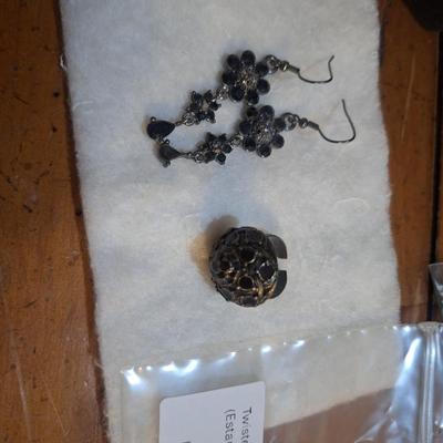 Sale Photo Thumbnail #1592: dangle earrings and a matching or similar ring with split band to fit most sizes.