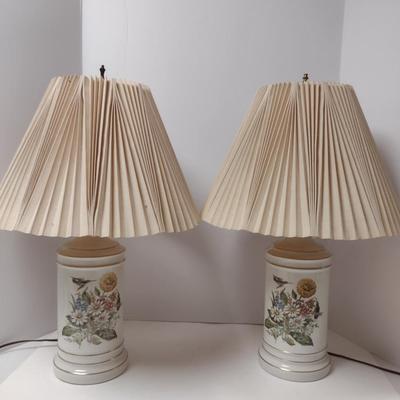 Pair of Painted Ceramic Table Top Lamps with Shades- Approx 21 1/2" Tall