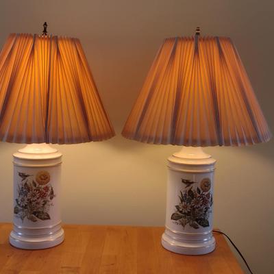 Pair of Painted Ceramic Table Top Lamps with Shades- Approx 21 1/2" Tall