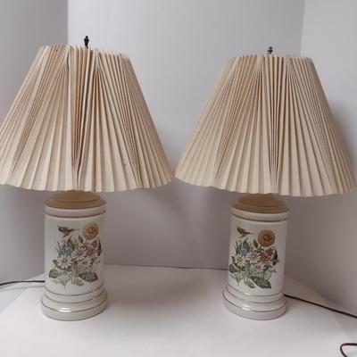 Pair of Painted Ceramic Table Top Lamps with Shades- Approx 21 1/2" Tall
