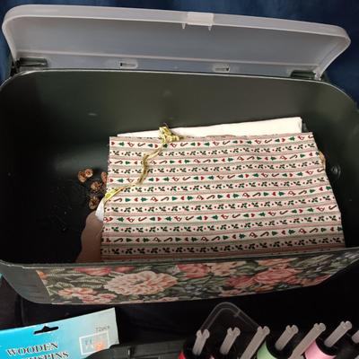 SEWING/CRAFT BOX, PAINT BRUSHES, PAINT AND OTHER CRAFT ITEMS