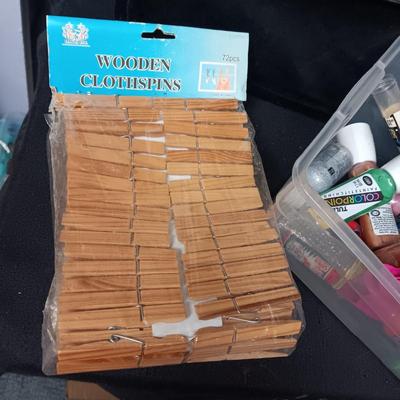 SEWING/CRAFT BOX, PAINT BRUSHES, PAINT AND OTHER CRAFT ITEMS