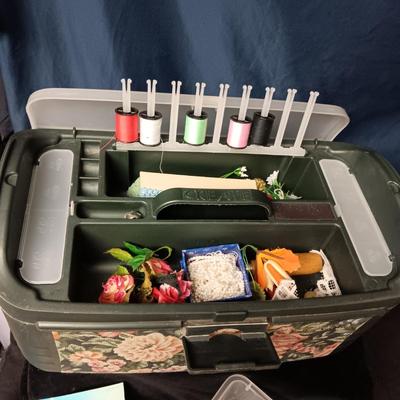 SEWING/CRAFT BOX, PAINT BRUSHES, PAINT AND OTHER CRAFT ITEMS