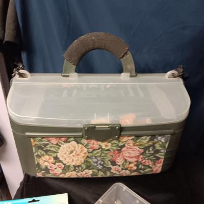 SEWING/CRAFT BOX, PAINT BRUSHES, PAINT AND OTHER CRAFT ITEMS