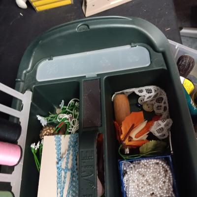 SEWING/CRAFT BOX, PAINT BRUSHES, PAINT AND OTHER CRAFT ITEMS