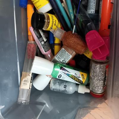 SEWING/CRAFT BOX, PAINT BRUSHES, PAINT AND OTHER CRAFT ITEMS