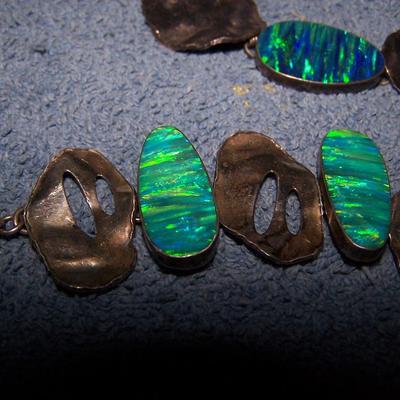 LOT 42 GRAND STERLING & OPAL NECKLACE & BRACELET