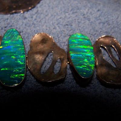 LOT 42 GRAND STERLING & OPAL NECKLACE & BRACELET