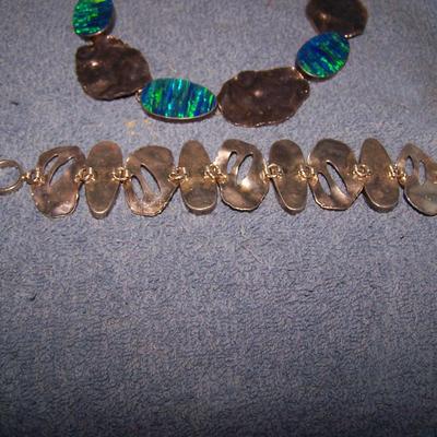 LOT 42 GRAND STERLING & OPAL NECKLACE & BRACELET