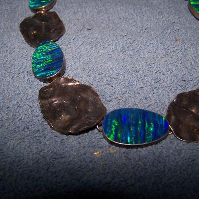 LOT 42 GRAND STERLING & OPAL NECKLACE & BRACELET
