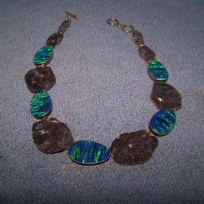 LOT 42 GRAND STERLING & OPAL NECKLACE & BRACELET