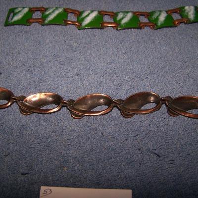 LOT 53 GREAT VINTAGE COPPER & ENAMEL BRACELETS