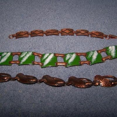 LOT 53 GREAT VINTAGE COPPER & ENAMEL BRACELETS