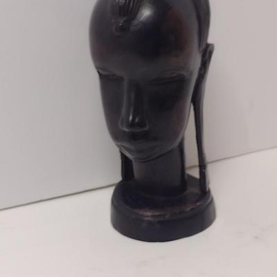 Carved Wooden African Tribal Female Bust- Approx 6 3/4" Tall