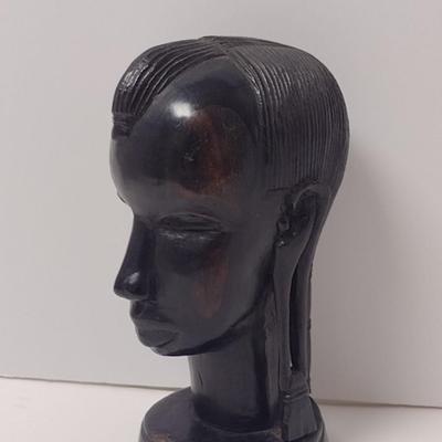 Carved Wooden African Tribal Female Bust- Approx 6 3/4" Tall