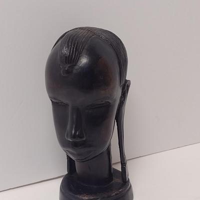 Carved Wooden African Tribal Female Bust- Approx 6 3/4" Tall
