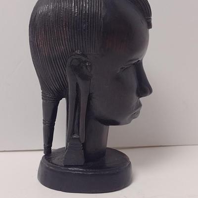 Carved Wooden African Tribal Female Bust- Approx 6 3/4" Tall