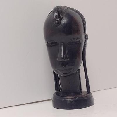Carved Wooden African Tribal Female Bust- Approx 6 3/4" Tall