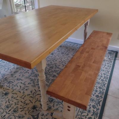 Butcher Block Top Farmhouse Table with Bench Seats- Approx 72" Long