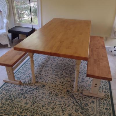 Butcher Block Top Farmhouse Table with Bench Seats- Approx 72" Long